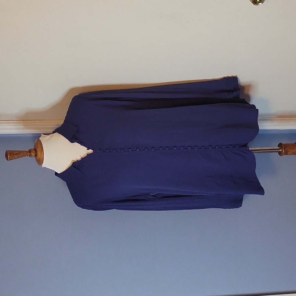 Soft Surroundings Top Blouse Blue Button Front Long Sleeve Petite Large PL P L